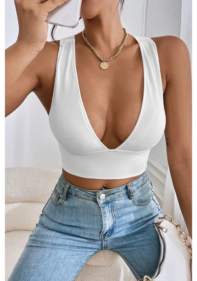 Fantezia Night Kadın Lila Çapraz Sırt Detaylı Şık Crop Top Büstiyer Beyaz