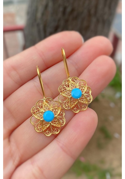 Gümüş Telkari Mavi Taşlı Gül Anne Küpesi Tk23e238 Diğer