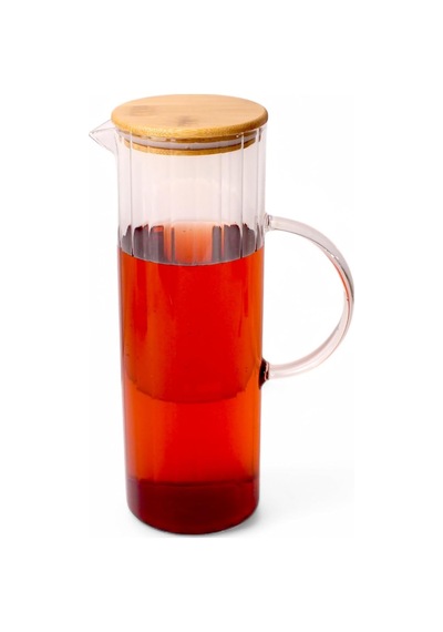 Lexroo 1000ml Bambu Kapaklı Line Borosilikat Cam Yağlık & Sürahi