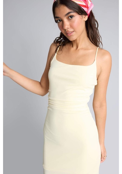 Defacto Bodycon Vücudu Saran Kare Yaka Askılı Maxı Elbise H6454ax26smyl450 Sarı-yl450