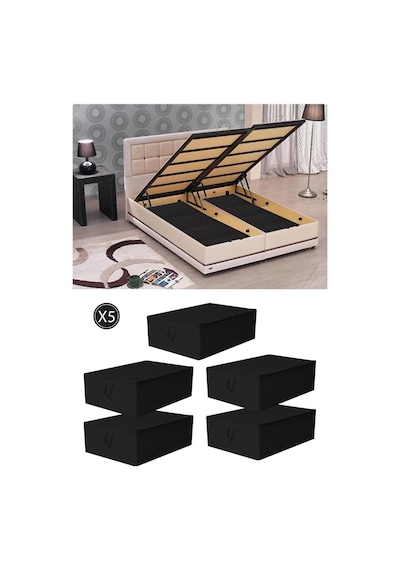 5 Adet Çekyat Baza Tipi Hurç - Baza Altı Büyük Boy Saklama Hurcu Siyah 64 X 45 X 22 Cm Nefes Alabile Diğer