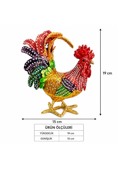 Kristal Taşlı Horoz Biblo Battal Boy 19x15 Cm Dekoratif Masaüstü Süsü Şans, Bereket Ve Güç Sembolü Hediyelik Ev & Ofis Dekoru Kırmızı