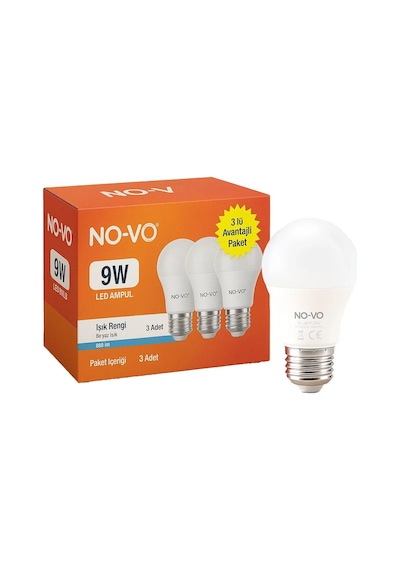 No-vo 3lü Avantaj Paket 9w Beyaz Led Ampul E27 806lm 6500k 15.000 Saat Ömür 5365
