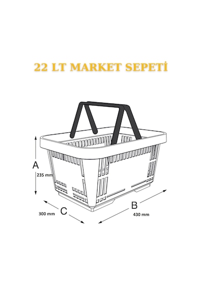 5 adet 22Litre Market ve Alışveriş Sepeti, Saplı Market Sepeti S