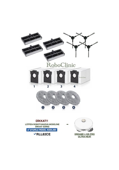 Dreame L10s Pro Ultra Heat Robot Süpürge Rll82ce Uyumlu Fırça, Filtre, Mop, Toz Torbası 16 Parça