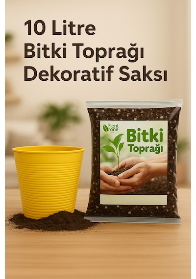 Saksı Değişim Seti 10 Litre Böcek Sinek Yapmayan Organik Çiçek Toprağı + 9,5 Litre Dekoratif Saksı