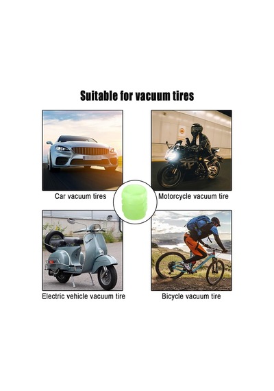 Kyrotech 4 Adet Yeşil Floresan Karanlıkta Parlayan Fosforlu Oto Araba Sibop Kapağı Tüm Araçlara Uyumlu Toz Geçirm