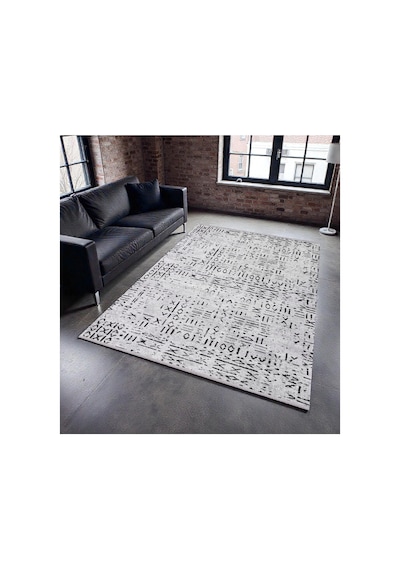Modern Soyut Kilim Siyah Beyaz Minimal Desen Kaymaz Taban Yıkanabilir Siyah Siyah