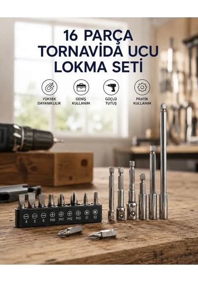 16 Parça Bits, Adaptör Ve Tornavida Ucu Seti 76676584