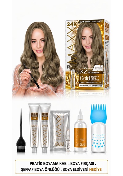 Maxx Deluxe Golden Beauty Set Saç Boyası 9.1 Elmas Sarısı 2li + Fırça+pratik Boya Kabı