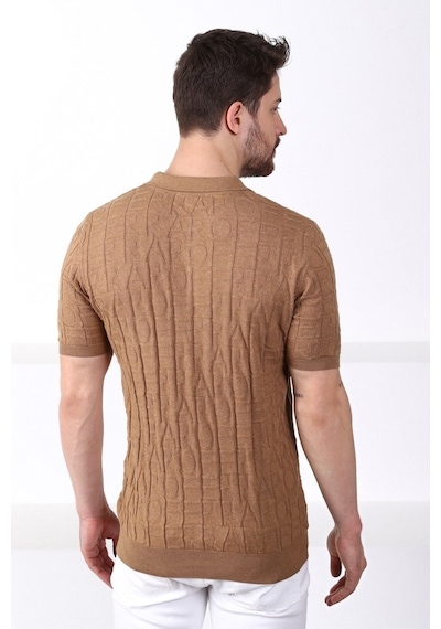 Ferraro Camel Polo Yaka Fermuarlı Erkek Pamuk Triko T-Shirt-Kahverengi (490417800) Kahverengi