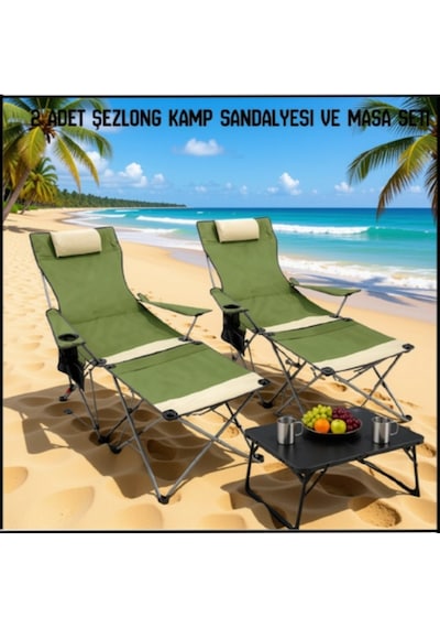 Uyguna-yakala Haki 2 Adet Şezlong Kamp Sandalyesi Ve Masa Seti-tab.368 Çok Renkli