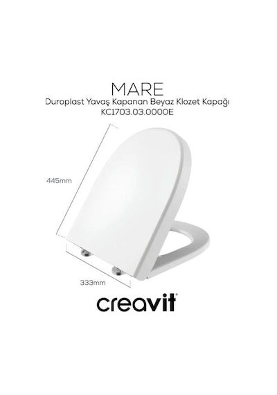Creavit Mare Duvara Sıfır Kanalsız Klozet + Rezervuar + Duroplast Kapak + Çift Basmalı İç Takım Set