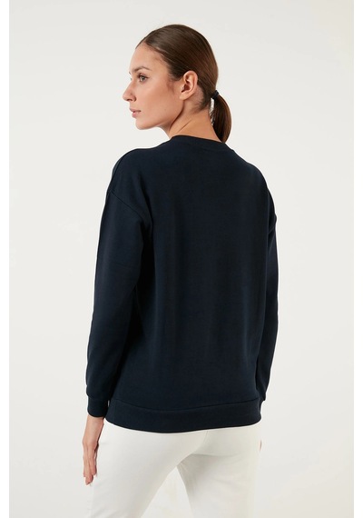 Fashion Frends Pamuklu Baskılı Bisiklet Yaka Sweatshirt 22k0840k1 Lacivert