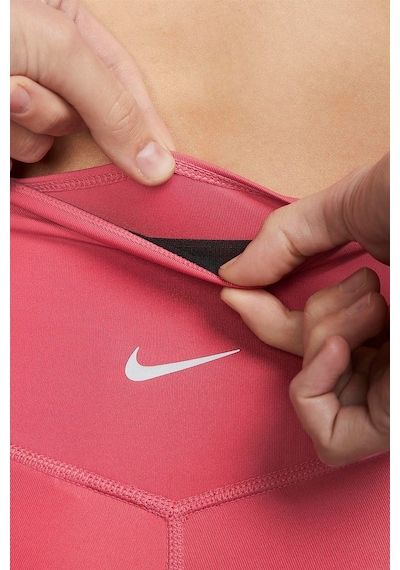 Nike One Dri Fit Big Double Swoosh Leggings 7/8 Toparlayıcı 2 İç Cepli Koyu Pembe Tayt Pembe