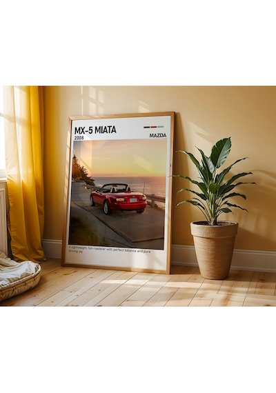 Mazda Mx-5 Miata Ahşap Çerçeveli Poster Tablo Roadster Keyfi