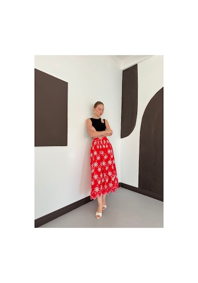 Verymoda Nakışlı Etek D2914 Kırmızı