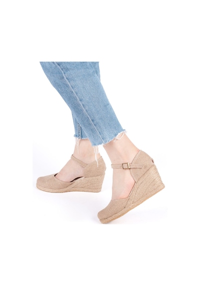 Gerçek Elişi Bilekten Bantlı Topuğu Açık Keten Espadril Dolgu Topuk Handmade Çok Renkli
