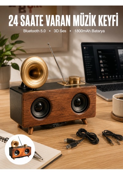 Çalar Radyo Müzik Kutusu Nostaljik Hoparlör Speaker - 5000