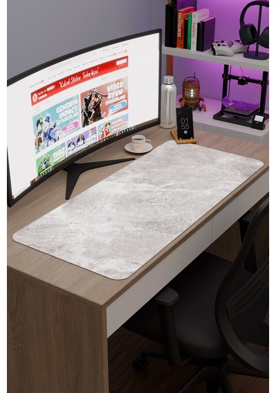 Beyaz Mermer Kaymaz Dikişli Kauçuk Oyuncu Mousepad V4 - 90x40 Xxl Gaming Mouse Pad Fare Altlığı