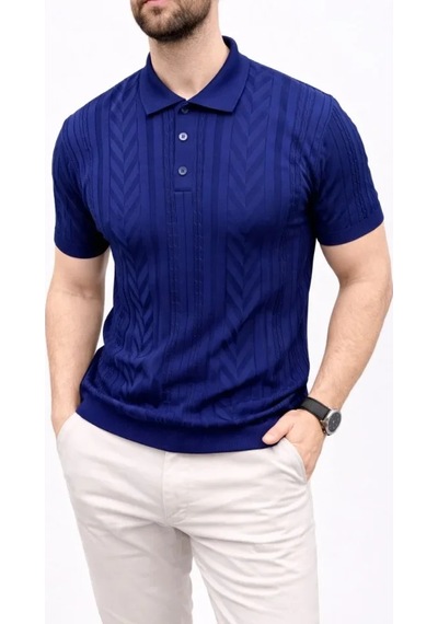 Rkm Ticaret Erkek Yazlık Triko Tişört Kısa Kol Polo Yaka Düğmeli T-shirt - Lacivert