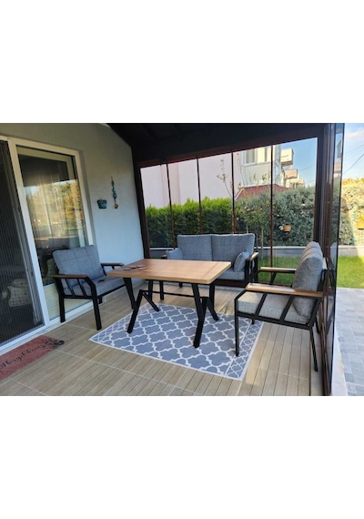 Tu Tienda Nergiz 2+1+1+masa Bahçe Balkon Mutfak Mobilyası,kayrak Gri Kayrak Gri