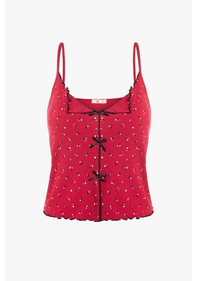 Kadın İnce Askılı Fiyonklu Pamuklu Şortlu Pijama Takımı Kk30228 Bordo