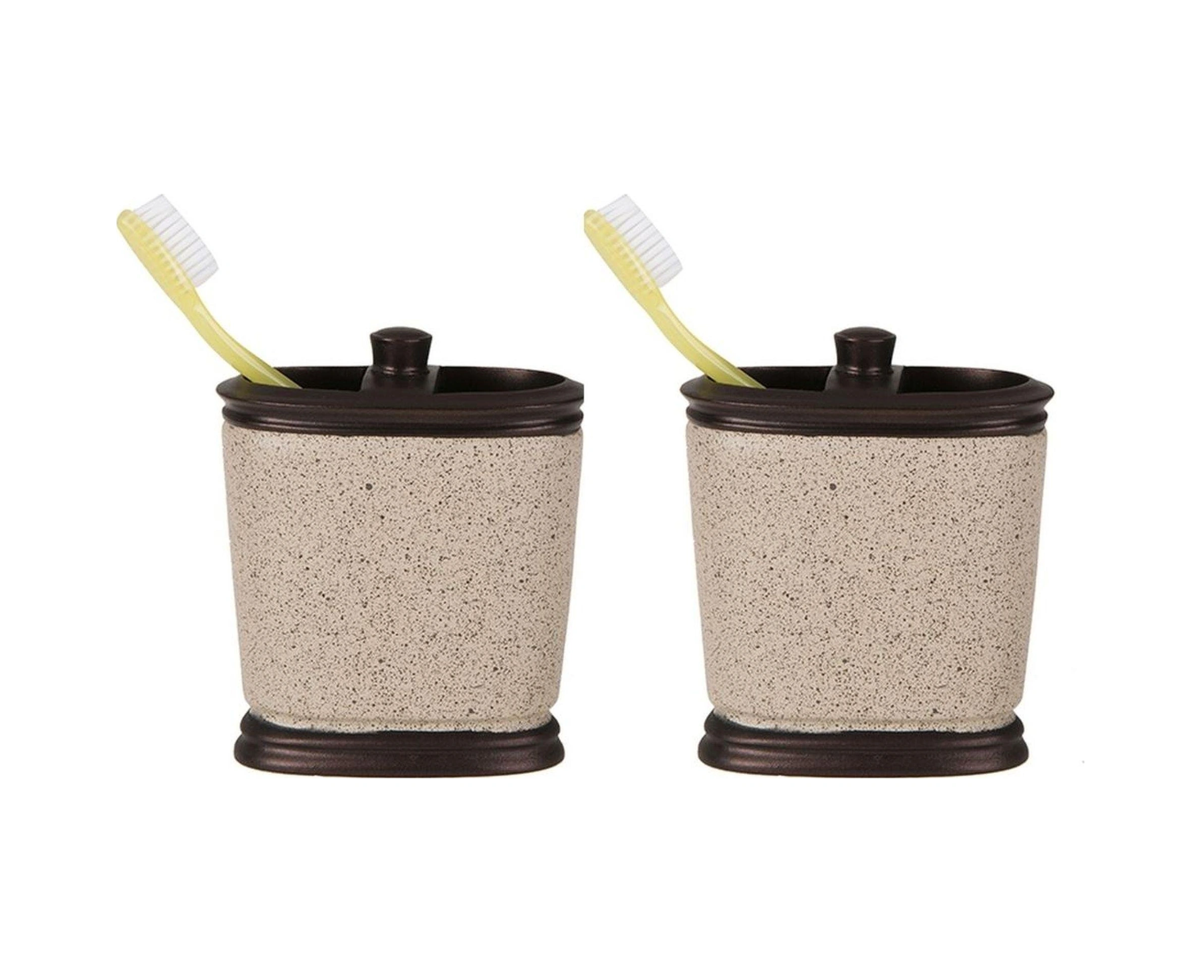 2 Adet Diş Fırçalık Bronz Kumlu Poliresin 10x12x5cm Banyo Seti Çok Renkli