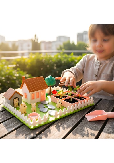 Kutpia Mini Bahçe Çocuk Oyun Ve Eğitim Seti 25x19cm - Sevimli Köpekler Pembe
