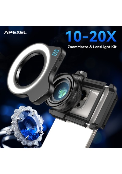 Apexel 10-20x Zoom Makro Lens+halka Işık