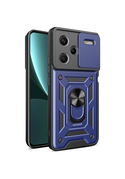 Vendas Xiaomi Redmi Note 13 Pro Plus 5g Kılıf Magnetik Standlı Kamera Korumalı Zore Sürgülü Vega Kapak Mavi