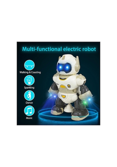 3d Disko Işıklı Ve Müzikli Dans Eden Elektronik Robot Oyuncak Piller Hediye 19 Cm.