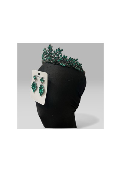 Majestic Blossom Crown - Gelin Kına After Taç Ve Küpe Yeşil - 797153335 Yeşil