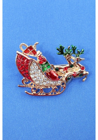 Noel Baba Kızağı Broş. Taşlı Geyikli Noel Baba Kızağı Broş. Yaka İğnesi Broş. Kadın Broş. Broş. Çok Renkli