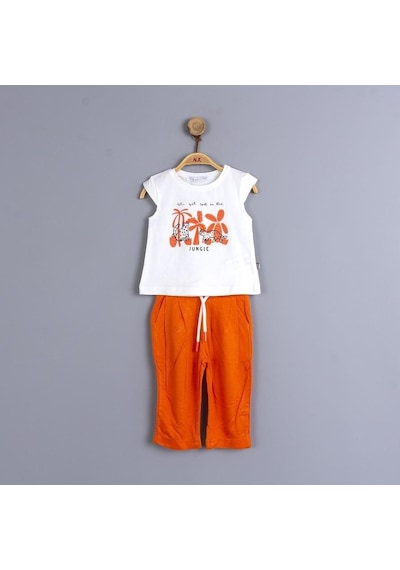Nk Kids Kız Bebek Çocuk Minik Kaplanlı Pantolon Beli Lastikli Takım-7151-turuncu Turuncu