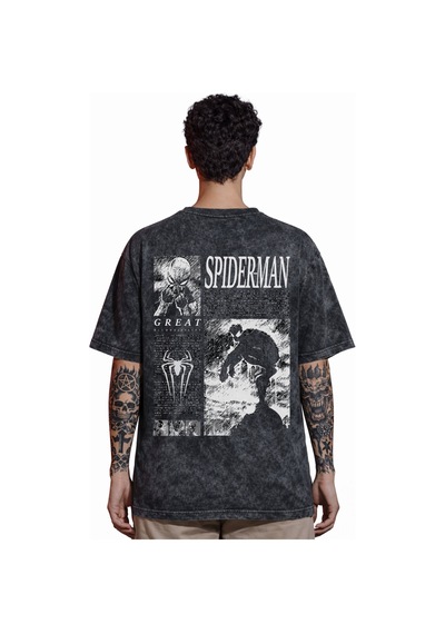 Spider-man Örümcek Adam Rock Metal Müzik Grubu Sırt Baskılı Unise Siyah