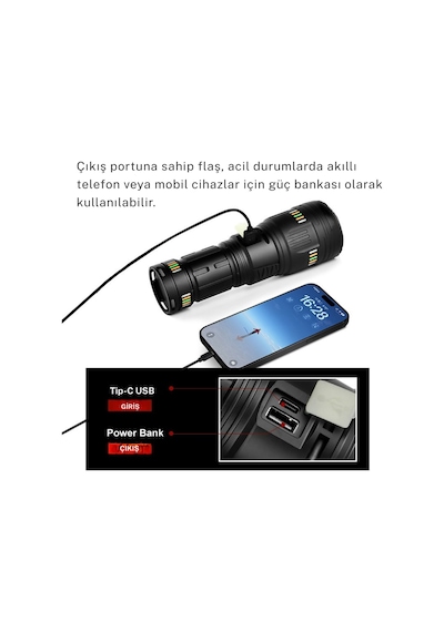 Or-g601 200w Lazer Led El Feneri + Yedek Pil Seti - Powerbank Özellikli Profesyonel Avcı Paketi Siyah