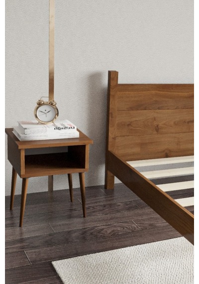 Renazzo Melodi Masif Ahşap Karyola Ve 2 Adet Komodin Ceviz 160x200 Ceviz - 160 X 200