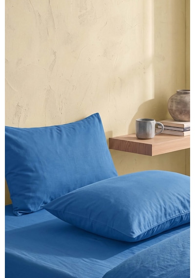 Saks Mavisi Ranforce %100 Pamuklu 2'li Yastık Kılıfı 50x70 Cm Mavi