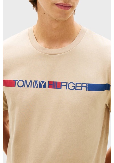 Tommy Hilfiger Logolu % 100 Pamuk Bisiklet Yaka T Shirt Erkek T Shirt Mw0mw42368 Rbt Kum