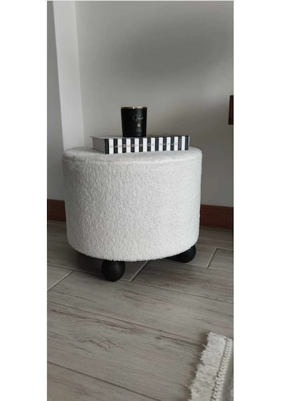 Puf El Yapımı Puf Kedi Yatağı Makyaj Masası Pufu Salon Pufu Oturma Odası Beyaz S.ayak