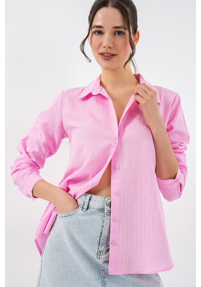 Bigdart Kadın Varak Desenli Gömlek 20253 - Pembe