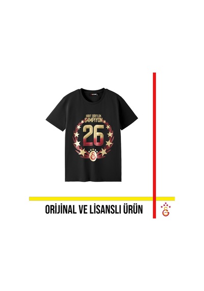 Galatasaray Lisanslı 2026 Şampiyonluk Siyah Çocuk Tişört