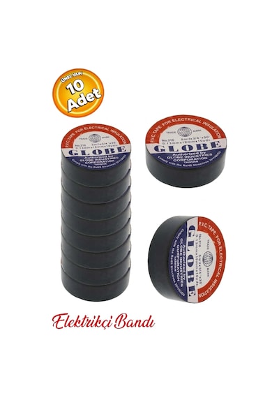 İzole Pvc Elektrikçi Elektrik İzole Bant Siyah Renk 19 Mm X 9 Metre İzole Bandı 10 Adet
