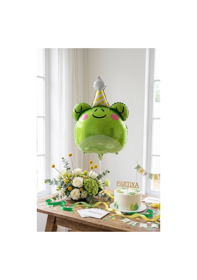 Şapkalı Safari Kurbağa Kafa Folyo Balon 73x52 Cm Safari Temalı Çocuk Doğum Günü Parti Süsü Çok Renkli
