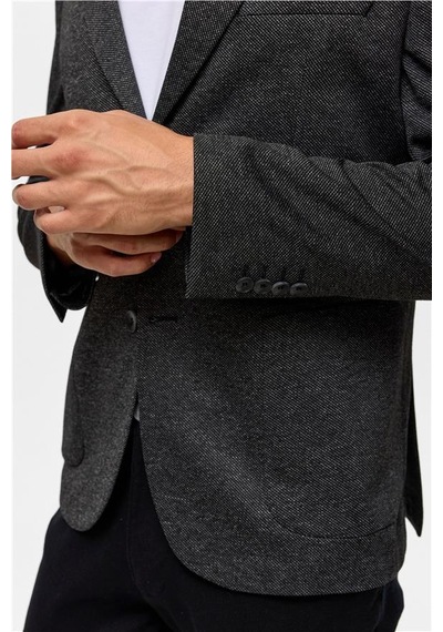 Süvari Siyah Slim Desenli Mono Yaka 6 Drop Ceket Siyah