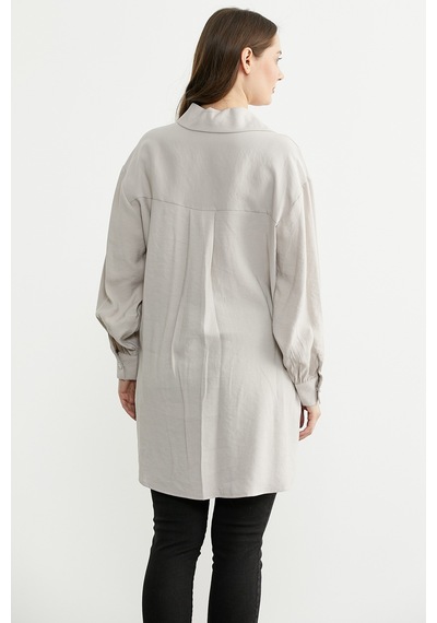 Sementa Tencel Arkası Uzun Oversize Gömlek - Taş