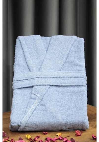 Plain Şal Yaka Büyük Beden Tek Banyo Bornozu Mavi Mavi