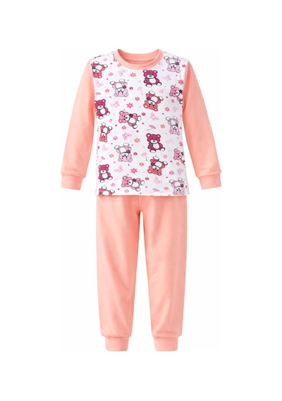Kız Çocuk Pamuklu Desenli Pijama Takımı 6068-07 Somon Somon