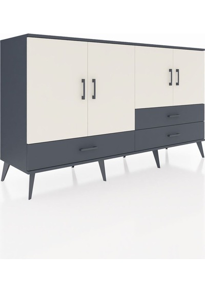 Hyperion Konsol 5 Raflı 3 Çekmeceli 4 Kapaklı 176x44x99 Antrasit- Antrasit-aytaşı/antrasit